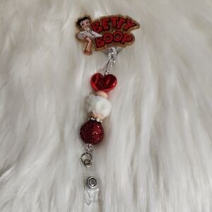 Betty Boop Red and White Beaded Badge Reel.